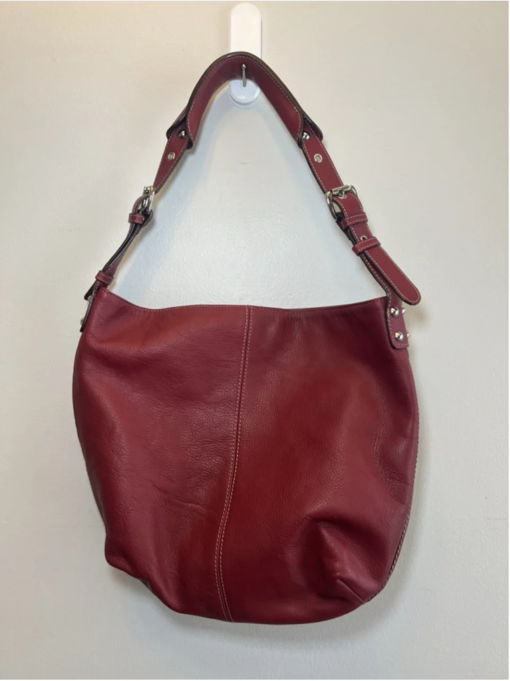 Tignanello Red Slouch Leather Hobo Shoulder Bag Purse Y2K